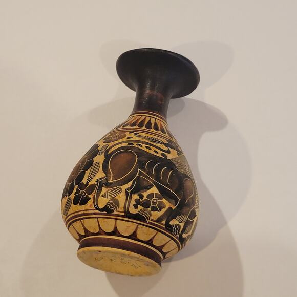 Corinthian Greek Handmade Vase Reproduction Clay Signed - Picture 5 of 9